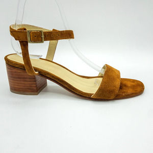 NISOLO Lucia Block Heel Strappy Sandals 10 Nutmeg Brown Suede Leather